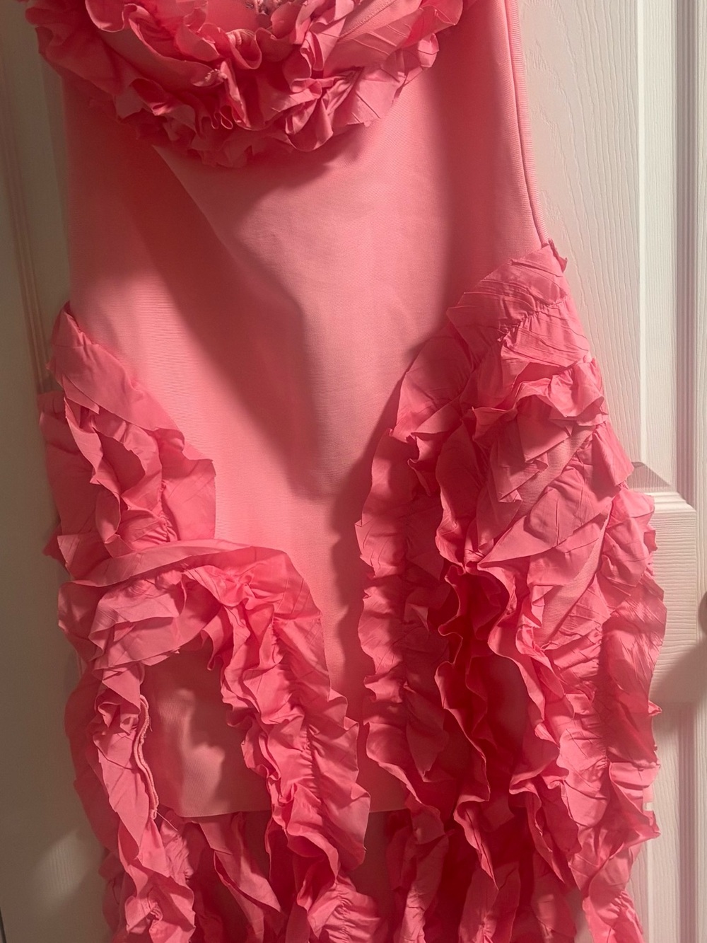 Strapless Ruffled Pink Evening Dress - Picture 3 of 4